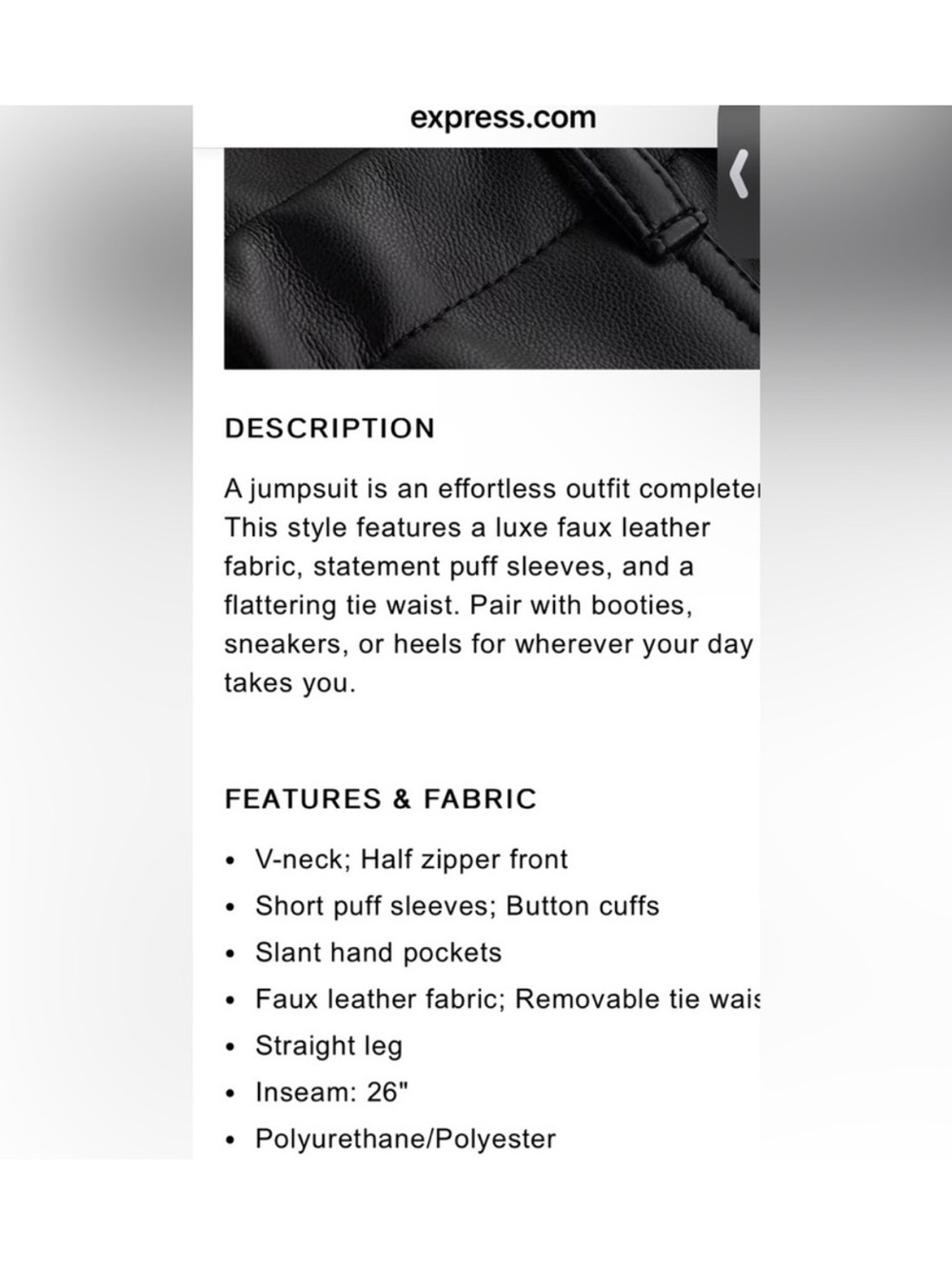 Express NWT black faux leather jumpsuit size small - Picture 4 of 9